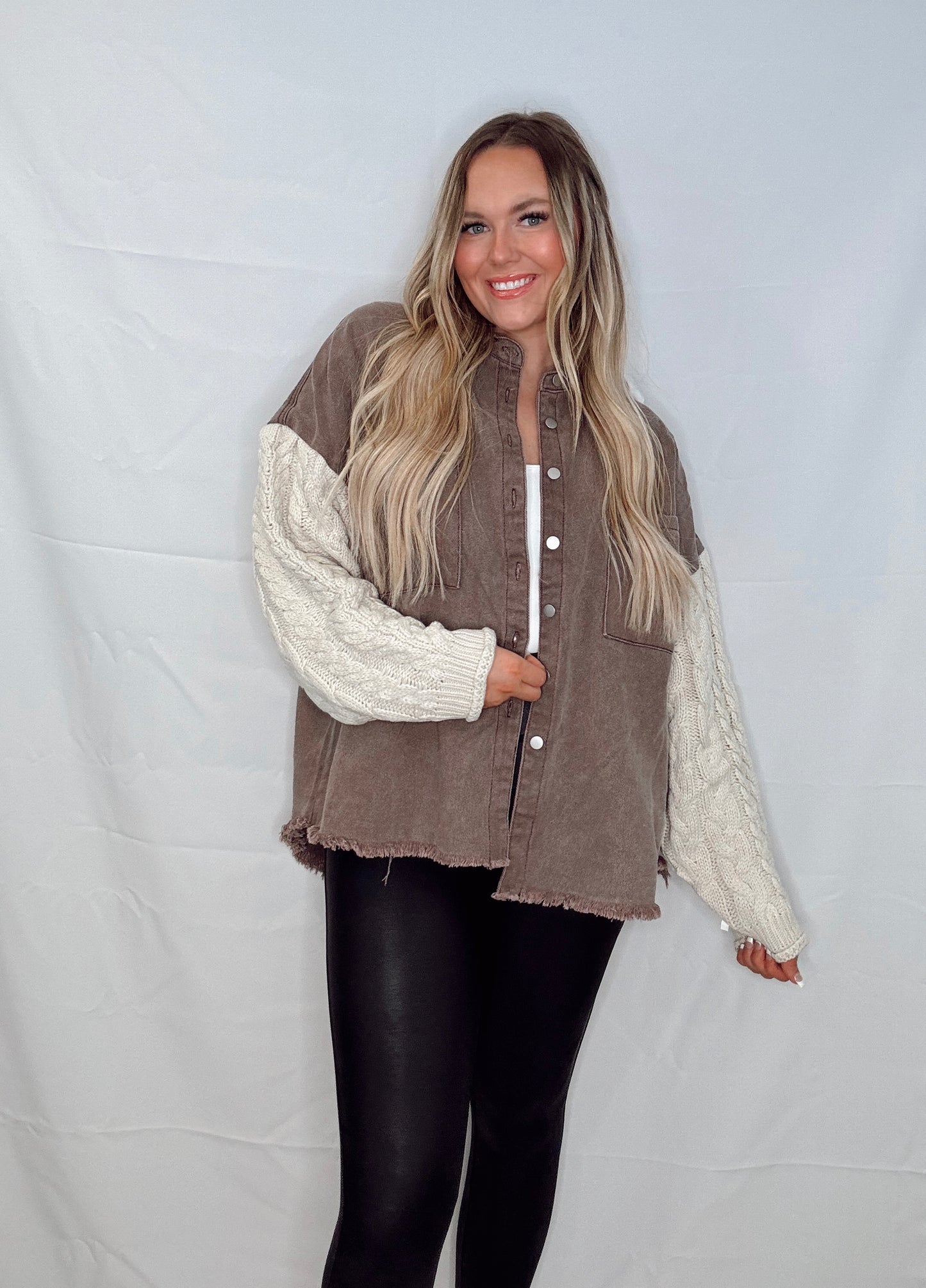 "Cocoa" Knit Denim Shacket