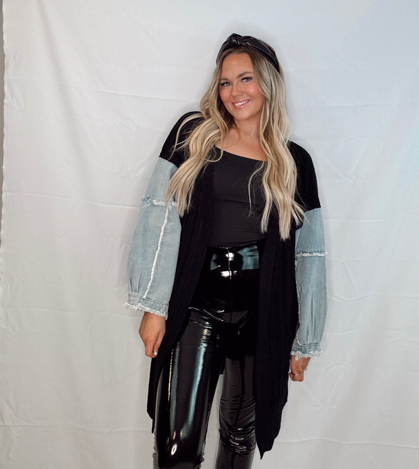 "Dani" Denim Mixed Cardigan