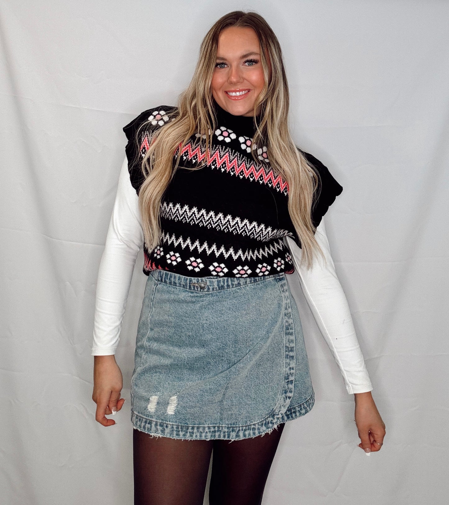 "Ally" Black Multi Sweater Vest