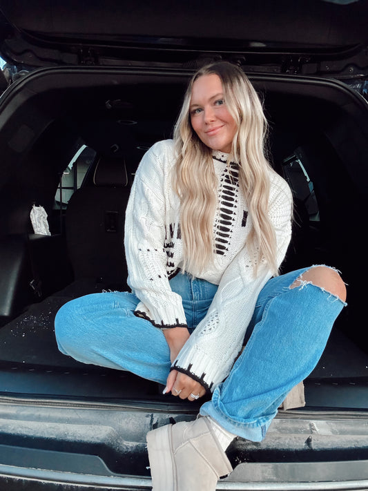 "Cora" Black & Ivory Knitted Sweater