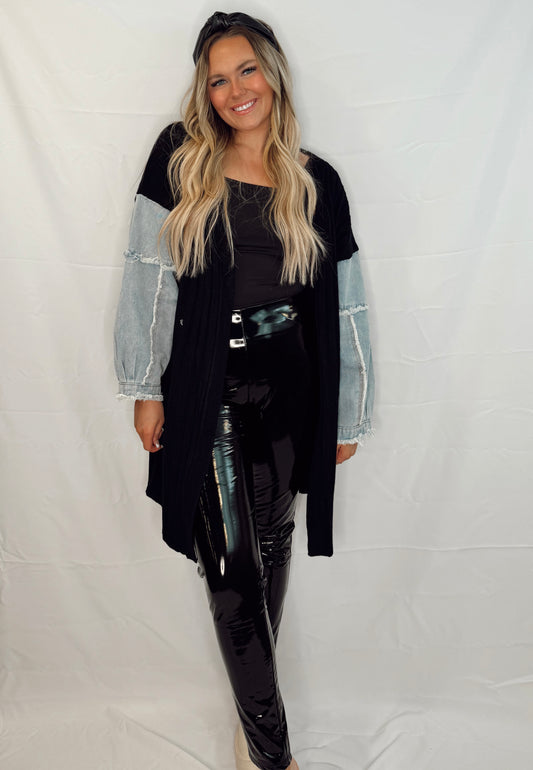 "Dani" Denim Mixed Cardigan
