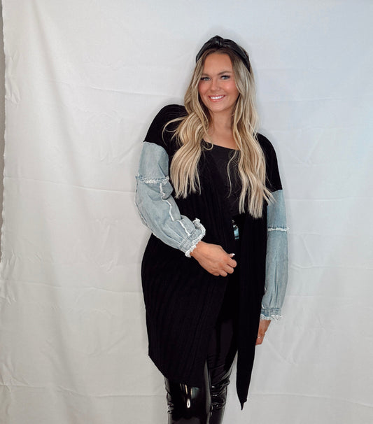 "Dani" Denim Mixed Cardigan