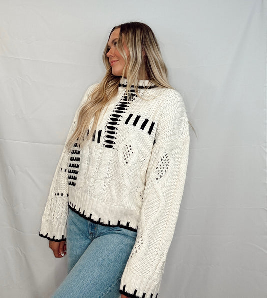 "Cora" Black & Ivory Knitted Sweater