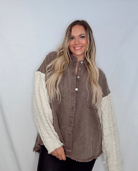 "Cocoa" Knit Denim Shacket