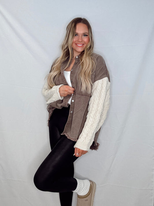 "Cocoa" Knit Denim Shacket
