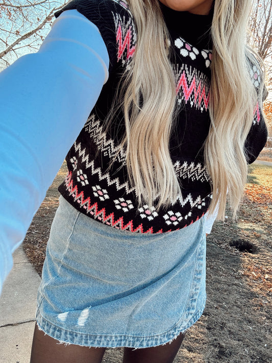 "Ally" Black Multi Sweater Vest